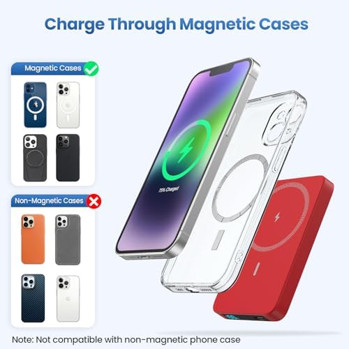 Ultra-Slim Magnetic Portable Charger 10800 m Ah Power Bank with LCD Display – Fast 20 W PD USB-C Input/Output, Wireless Charging for Mag Safe-Compatible i Phones Including 16/15/14/13 Series – Lightweight Travel Essential for On-the-Go Power