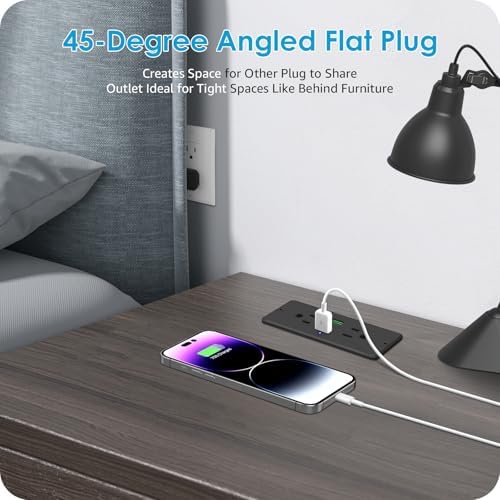 Transform Your Space with HHSOET 5-in-1 Recessed Power Strip – Flat Plug Design Featuring 20 W Fast Charging, 2 AC Outlets, 3 USB Ports (Including USB-C), and 6 ft Power Cord for Effortless Connectivity in Home Offices and Conference Rooms – Elevate Your Charging Efficiency and Aesthetic Appeal