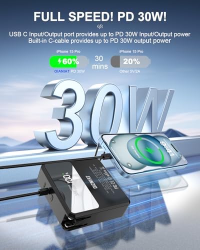Magnetic 4-in-1 Universal Power Bank – 10,000 m Ah Qi2 Certified Travel Charger with Integrated Cables and 30 W Fast Charging – Versatile Compatibility for i Phone, Samsung, i Pad & More – Sleek LED Display, Built-in USB-C and Lightning Cable, Global Plug Adaptors – Effortless Wireless Charging Anywhere with Enhanced Portability and Efficiency