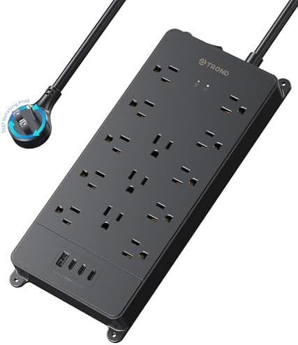 Maximize Your Power Potential with the TROND Heavy-Duty Surge Protector Power Strip: 13 Wide-Spaced Outlets, 32 W Quick Charge USB-C, 4000 Joules Protection, 5 ft Flat Plug Extension Cord, Wall Mountable Design for Seamless Integration in Home and Office Spaces – ETL Listed for Ultimate Safety and Reliability