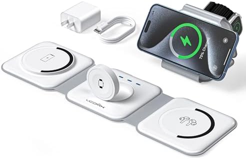 UCOMX Foldable 3-in-1 Wireless Charging Station: Ultimate Travel Charger for i Phone 12-16 Pro Max, Apple Watch Series 3-Ultra, and Air Pods Pro – Rapid Nano Technology for Fast, Safe Charging & Clutter-Free Convenience