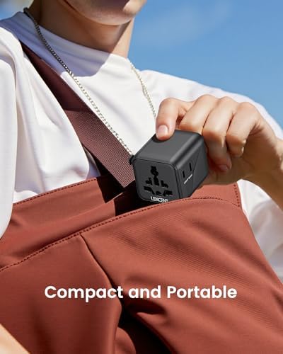 LENCENT 20 W Fast Charging Universal Travel Adapter – Compact International Power Converter with Dual USB and USB Type-C Ports – Ultimate Solution for Worldwide Device Charging in USA, UK, EU, and AUS (Black) – Reliable and Safe Charging for Global Explorers
