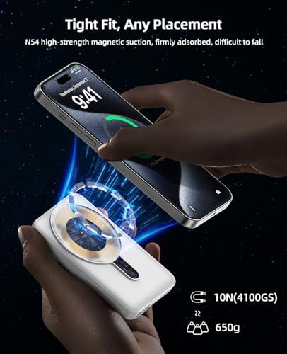 Magnetic 10,000 m Ah Wireless Power Bank – Fast Charging Mini Portable Charger with LED Display & Type-C Cable for Mag Safe i Phone 12/13/14/15 – Ultimate On-the-Go Charging Solution in Sleek Black Finish
