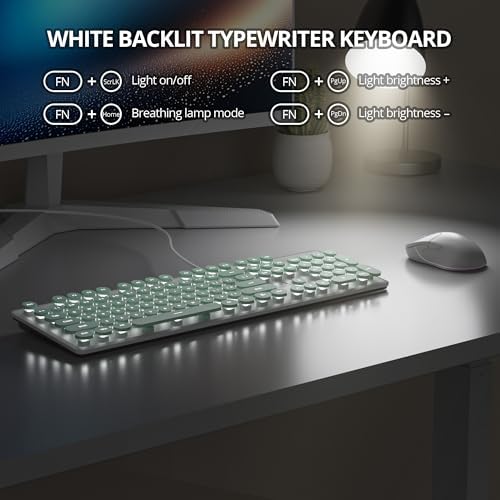 Vibrant Purple Ergonomic Wired Membrane Keyboard – Full-Size 104 Keys with Round Typewriter Keycaps, White LED Backlighting, and Ultra-Quiet Performance for Enhanced Productivity in Any Workspace