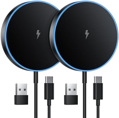 Magnetic Wireless Charger 15 W Dual Pack – High-Speed Mag Safe Charging Pad for i Phone 16/15/14 Series & Air Pods – Enhanced Stability with LED Indicator – Perfect for Nighttime Use and Seamless Device Compatibility