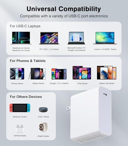 Power Up Efficiently: 100 W USB-C Fast Charger for Mac Book Pro & Air – 5.9 ft Cable for Rapid Charging of All USB-C Devices – Enhanced Safety Features, Optimal Compatibility for 2024-2016 Models Including i Pad Pro, Samsung Laptops, and More