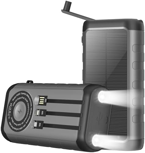 Ultimate 59800 m Ah Solar Power Bank – Waterproof Hand Crank Charger for All Devices, 15 W Wireless Output, 6 Ports & 3 Inputs, Essential for Camping & Outdoor Adventures, Built-in LED Flashlights for Nighttime Use – Stay Connected Anywhere