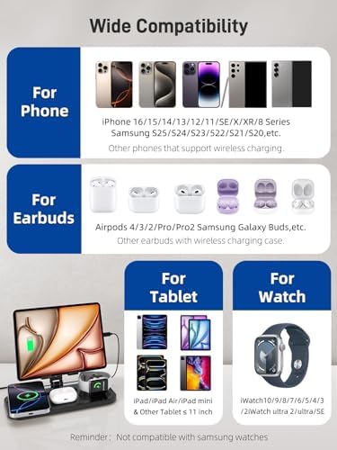 Ultimate 4-in-1 Wireless Charging Station for i Phone 16/15/14, Apple Watch 10/9/8, Air Pods Pro 2 & i Pad | Sleek Multi-Device Power Hub for Travel | Rapid Charging & Safety Features for Enhanced Efficiency