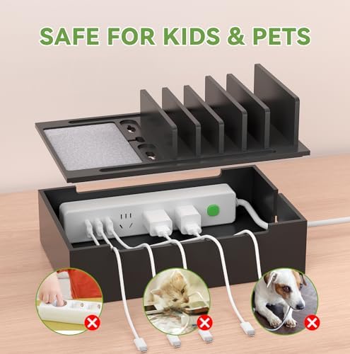 Pezin & Hulin Eco-Friendly Bamboo Charging Station – 10-Port USB Dock Organizer with 6 Cables, Enhanced Power Supply & Cable Management for Multi-Device Charging, Sleek Natural and Black Design for Homes and Offices