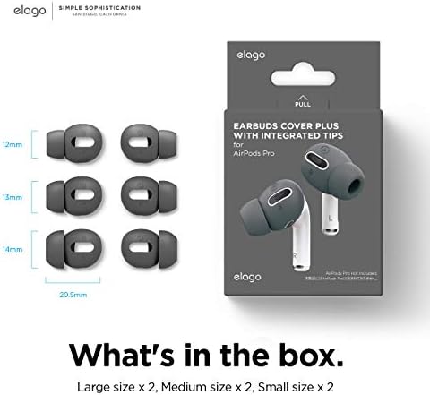 Enhance Your Audio Experience with elago’s Patented Air Pods Pro Ear Tips – 6 Pairs in Dark Grey for Ultimate Comfort and Fit – Anti-Slip Design with Integrated Covers, Compatible with Charging Case, Available in Large, Medium, and Small Sizes for Personalized Listening – Perfect for Audiophiles Seeking Quality and Convenience