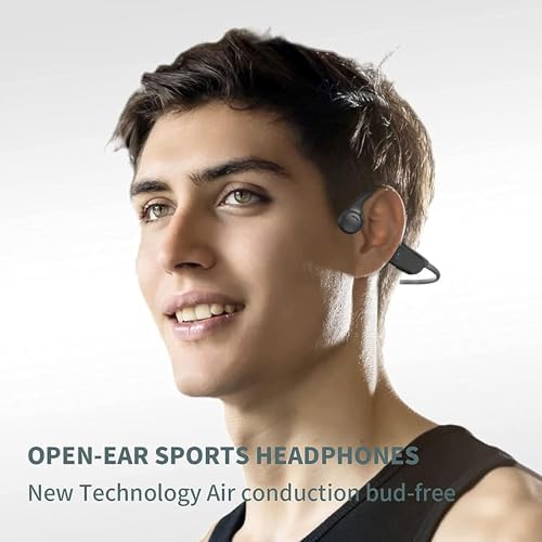 Revolutionary Open-Ear Bone Conduction Headphones – Ultra-Lightweight Bluetooth 5.3 Sport Earbuds for Active Enthusiasts, 10 Hours of Playtime, Waterproof & Sweatproof for Running, Cycling, and Hiking – Built-in Mic for Effortless Hands-Free Calling – Stylish Gray Design