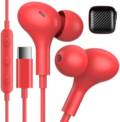 High-Performance USB C Wired Earbuds for Apple i Phone 16 Plus & Samsung Galaxy S Series – Lightweight Headphones with Built-in Microphone for Superior Sound Quality and Comfort – Perfect for Music, Calls, and Podcasts – Tangle-Free Design for On-the-Go Convenience
