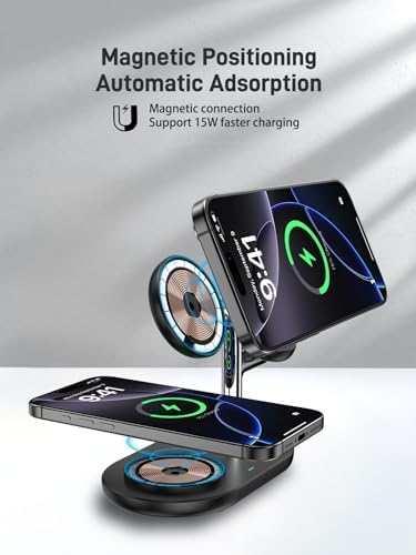Ultimate 3-in-1 Mag Safe Dual Wireless Charging Station for i Phone 16/15/14/13/12, Air Pods Pro 2, and Apple Watch Series 10/9/8/7 – Fast & Efficient Charging Solution with Clutter-Free Design and LED Status Indicators for Seamless Device Power-Up