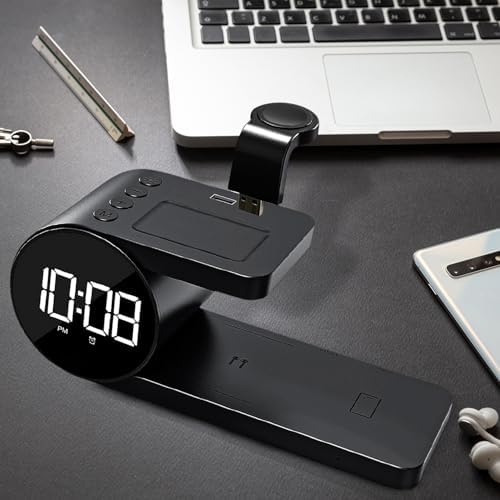 Brookstone 4-in-1 Wireless Charging Station: Elegant Multifunctional Hub for i Phone 15 to 12 Pro Max, All Apple Watch Series & Air Pods Compatibility | Fast Charging with Integrated Clock for Home or Office Use
