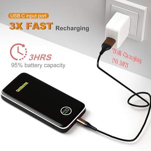 MARBERO 10,000 m Ah Slim Fast Charging Power Bank with PD & QC Technology – Lightweight Portable Charger for Phones and Tablets, Ideal for Travel and Camping – LED Display for Easy Battery Monitoring and Enhanced Device Compatibility