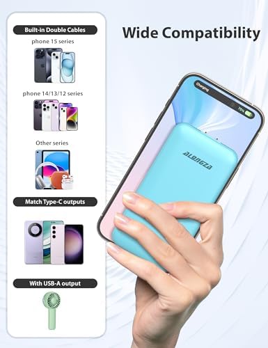 Experience Ultimate Portability with Alongza 10,000 m Ah Fast Charging Power Bank – Sleek Design with Built-In Cables and AC Plug for Effortless Device Charging on the Go – Lightweight, Compact USB C External Battery for Seamless Travel Convenience and Enhanced Compatibility Across All Smartphones and Gadgets