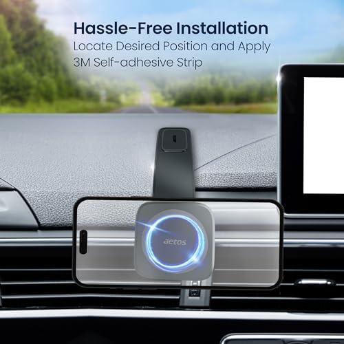 Aetos Mag Safe Car Mount: Ultimate 360° Rotatable Phone Holder for i Phone 15/14/13/12 Pro/Plus/Max & Android Devices – Adjustable Alloy Arm for Custom Positioning, Sleek Modern Design Enhances Vehicle Aesthetics, Effortless Hands-Free Navigation & Calls, Durable Yet Lightweight for Everyday Use – Elevate Safety and Convenience on the Road