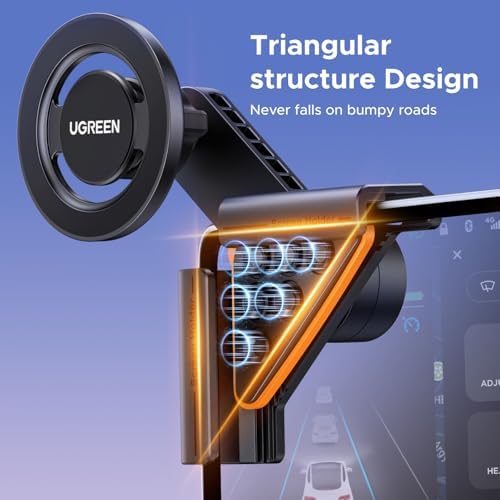 UGREEN Magnetic Phone Holder for Tesla Model 3 & Y – Robust Mag Safe Car Mount for i Phone 16/15/14/13 Plus Pro Max – Unmatched Stability, Effortless Installation & 360-Degree Rotation for Ultimate Driving Convenience