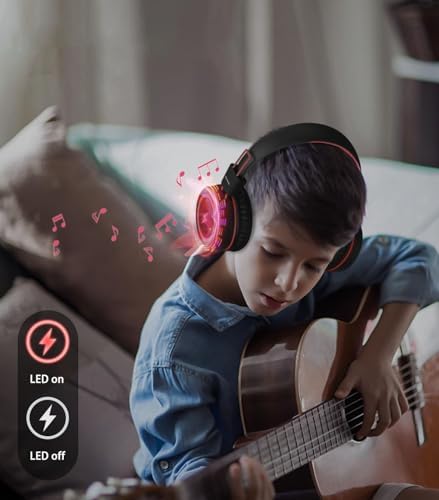 Kid-Friendly USB Type C Headphones with LED Lights – Safe Volume Limiter (85 d B/94 d B) for School Use, Foldable On-Ear Design for Comfort and Portability, Integrated Microphone for Learning and Gaming Fun – Perfect for i Pad and More