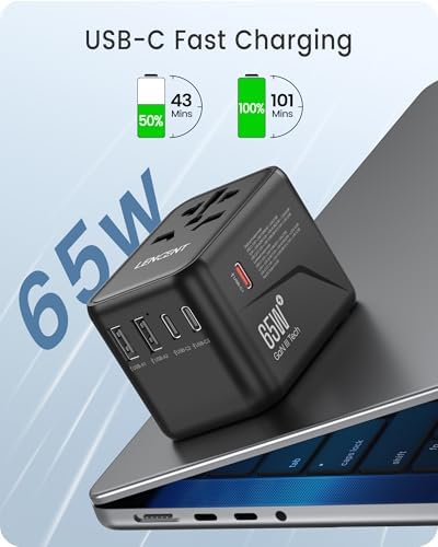 LENCENT 20 W Fast Charging Universal Travel Adapter – Compact International Power Converter with Dual USB and USB Type-C Ports – Ultimate Solution for Worldwide Device Charging in USA, UK, EU, and AUS (Black) – Reliable and Safe Charging for Global Explorers