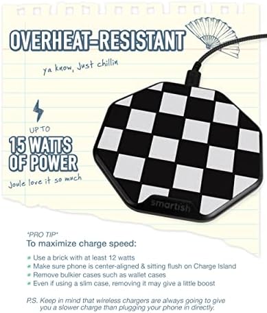 Smartish Charge Island 15 W Fast Wireless Charger – Qi-Certified Non-Slip Charging Pad for i Phone, Samsung Galaxy & Air Pods Pro – Enhance Efficiency with Sleek Design & Built-in Safety Features – Ideal for Home & Office Charging Solutions