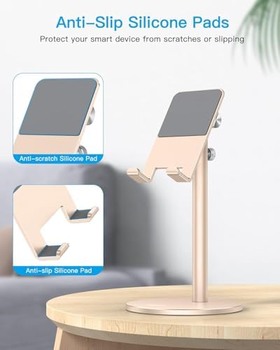 Cell Phone Stand, OMOTON Angle Height Adjustable Phone Holder, Aluminum Desktop Phone Holder Dock Stand for Desk, Compatible with iPhone 13/Mini/Pro/Max, All Smartphones and Tablets(4-11”),Black – Enhanced Compatibility and Speed