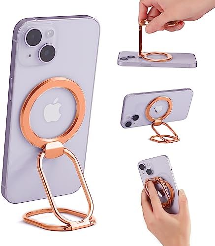 Mag Safe Magnetic Phone Ring Holder Stand – 2-in-1 Adjustable Grip and Kickstand for i Phone 16/15/14/13/12 Series – Enhanced Magnetic Strength with Removable Design for Easy Wireless Charging – Ultimate Compatibility and Convenience – 360° Rotation & 180° Adjustable Arms for Portrait and Landscape Viewing – Secure Finger Grip Reduces Drop Risk – Perfect for Hands-Free Use While Cooking or Streaming – Premium Zinc Alloy Construction for Durability and Stability – Ideal Accessory for Everyday Use and Connectivity