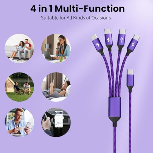 Versatile 4-in-1 Nylon Braided Charging Cable – 2 Pack, 5 FT Length, Fast Charging Universal USB Cable for Lightning, USB-C, and Micro USB Devices, Optimized for High-Speed Connectivity and Enhanced Durability, Ideal for Phones, Tablets, and More