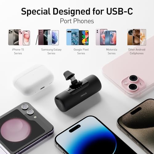 Ultimate 4,500 m Ah Portable Power Bank for i Phone 15/16 and Samsung S22/S23/S24 – Compact, Built-in USB C Charger for Fast On-the-Go Charging – Essential Travel Accessory for i Phone and Android Devices, Sleek Black Design