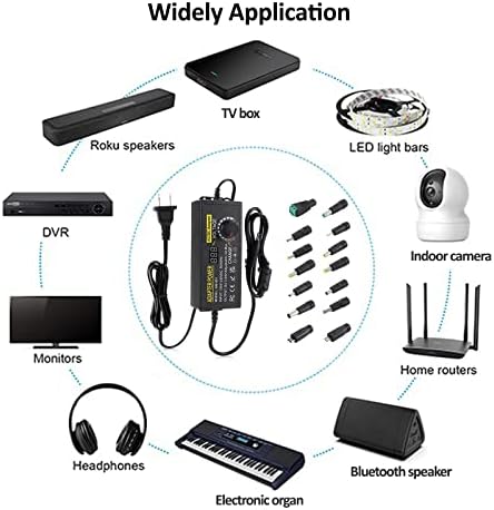 Universal Adjustable DC Power Supply Adapter, 3 V-24 V, 3 A, 72 W – Versatile AC to DC Converter with 14 Interchangeable Tips for Maximum Device Compatibility and Enhanced Performance