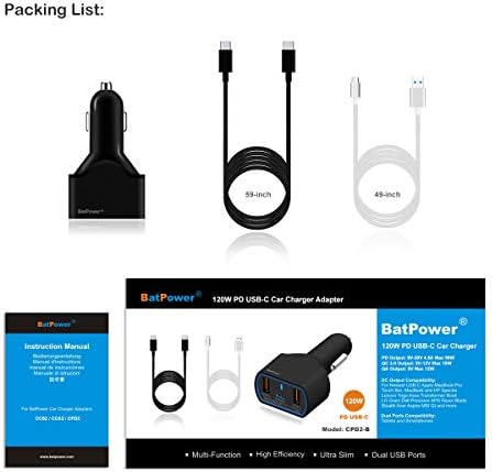 High-Power 120 W USB-C Car Charger for Laptops – Fast Charging Compatible with Mac Book Pro, HP, Dell, Razer, and Surface – Dual USB QC3.0 Output, 12 V-24 V Auto Power Supply with 59-Inch Cables – Reliable Vehicle Charger for On-the-Go Efficiency