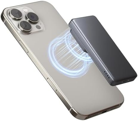 Ultra Slim 5000 m Ah Magnetic Power Bank for i Phone – Stylish Metallic Grey Wireless Charger with 20 W Fast Charging for i Phone 16/15/14/13 Pro Max & Pro Plus – Effortless On-the-Go Power Solution