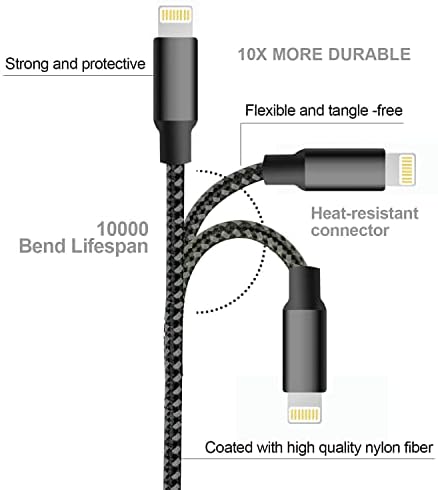 Premium 5-Pack i Phone Charger Set: MFi Certified Nylon Braided Fast Charging Cables (3 FT, 6 FT, 10 FT) for i Phone 14/13/12/11/X/Max/8/7/6/5/SE/i Pad – Unmatched Durability & Versatile Lengths for Every Lifestyle
