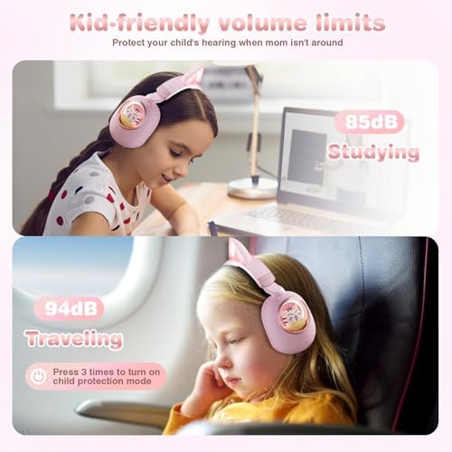 Enchanting Pink Cat Ear Bluetooth Headphones for Kids – Fun Noise-Cancelling Over-Ear Design with LED Lights, Ultimate Comfort for School, Travel, and Everyday Adventures – Elevate Young Music Experiences with Superior Sound Quality and Playful Style