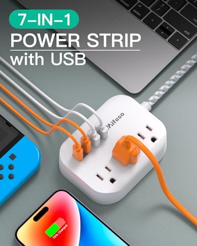 Maximize Your College Dorm Experience with a 15 Ft Power Strip Featuring USB Ports – Flat Extension Cord for Multi-Device Charging, Ideal Desk Accessory for Travel and Cruise Ships, Non-Surge Protector for Enhanced Compatibility and Speed
