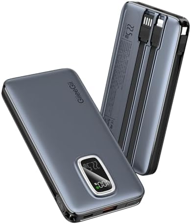 Ultimate 10000 m Ah Portable Power Bank with Built-In USB-C, USB-A & i OS Cables – 22.5 W Fast Charging Power Bank for i Phone 16/15/14/13, Samsung S24/S23/S22/S21, i Pad & More – Lightweight, Airline-Approved Charger for On-the-Go Convenience and Enhanced Device Compatibility