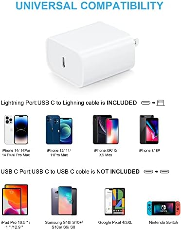 10 FT i Phone Charging Cable with 20 W USB-C Power Adapter – Ultra-Fast Charging for i Phone 14/13/12/11/Xs Max/XR – Flexible, Durable, and Portable Solution for Effortless Use and Connectivity