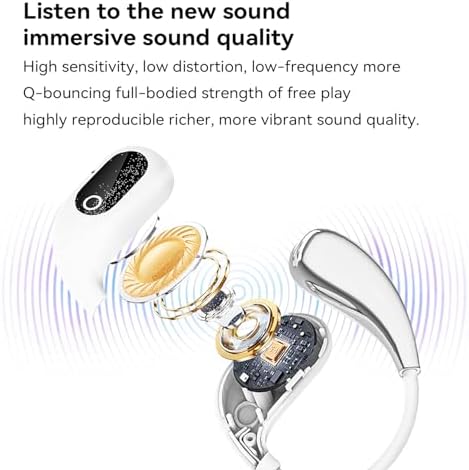 Discover the OWS Bluetooth 5.4 Open Ear Headphones – IPX5 Waterproof Wireless Earbuds with Secure Earhooks for Ultimate Comfort and 64-Hour Battery Life, Perfect for Active Lifestyles, Running, and Workouts – Stay Aware and Enjoy Superior Sound Quality in Blue.