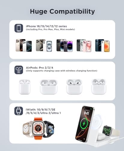 Magnetic 3-in-1 Wireless Charging Station for i Phone 12-16, Apple Watch & Air Pods – Portable Foldable Charger with Fast Charging, Space-Saving Design, and Smart Safety Features for Home, Office, and Travel – Perfect Gift for Tech Lovers