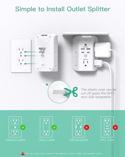 Revolutionary Wall Outlet Extender with Integrated Shelf & Adjustable Night Light – 5 USB Ports Including Rapid USB-C Charging, Surge Protection, and Compact Design for Enhanced Organization and Efficiency