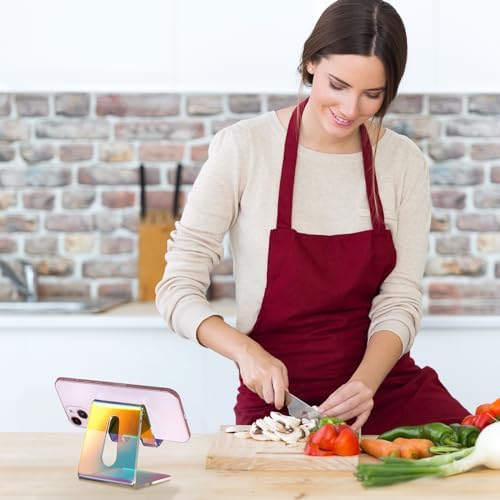 Tomorotec Adjustable Angle Acrylic Cell Phone Stand for Desk, Foldable Acrylic Phone Holder Cute for Office, Portable Non-Slip Desktop Smartphone Holder, Fit for iPhone Samsung Galaxy (Iridescent) – Enhanced Compatibility and Speed