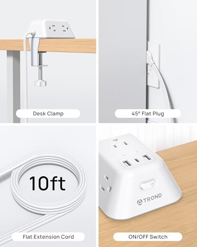 Ultimate Desk Clamp Power Strip: 5 AC Outlets & 3 USB Fast Charging Ports, Mountable Surge Protector for Home Office & Gaming, Fits 1.97″ Thick Table Edges, 6 FT Flexible Extension Cord, Enhance Productivity & Organize Your Workspace