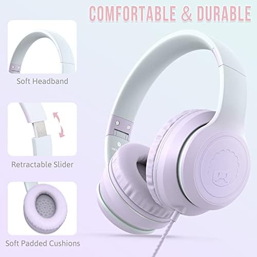 Rockpapa L22 Purple Over-Ear Headphones for Kids & Women – Lightweight, Foldable, and Durable Wired Design with Built-In Microphone for Clear Hands-Free Communication, Perfect for School, Travel, and Daily Use – High-Quality Stereo Sound and Tangle-Free Cord for Seamless Audio Enjoyment