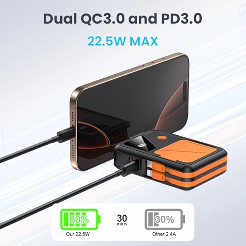 Revolutionary 3-in-1 Magnetic Wireless Power Bank – 10,000 m Ah Capacity with Built-in Cables and AC Plug – 22.5 W Fast Charging for i Phone 15/14/13/12, Apple Watch, and Air Pods – Ultimate Travel Companion for Seamless Device Charging