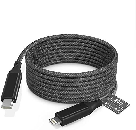Extra Long 20 Ft USB C to Lightning Charger Cable – MFi Certified Fast Charging Cord for i Phone 13/12/11/XS/X/8 – High-Speed Power Delivery Up to 3 A for Ultimate Convenience and Performance