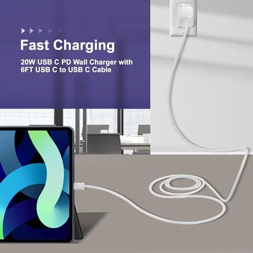 High-Speed 20 W USB C Charger Block for i Phone 15 Series – Portable Rapid Charge with 6 FT Cable | Enhanced Power Delivery & Safety Features for i Pad Compatibility and Ultimate Convenience