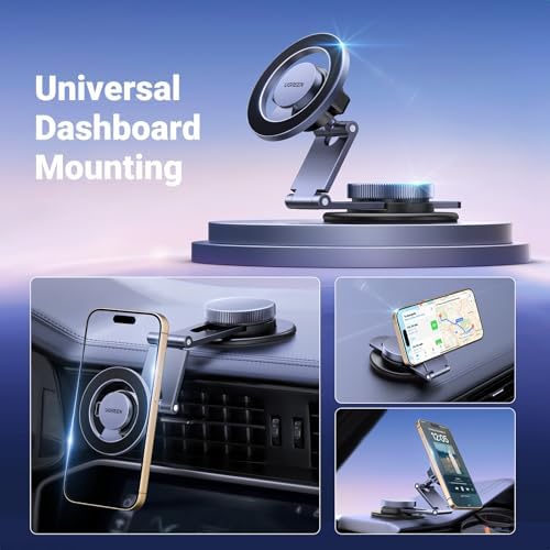 UGREEN Mag Safe Car Mount: 360° Rotatable Magnetic Phone Holder for i Phone 12-16 Series – Ultimate Dashboard Accessory for Secure Navigation and Hands-Free Use, Featuring Easy Installation and Sleek Design