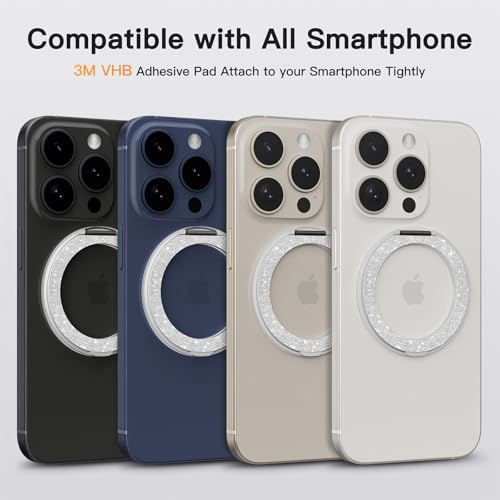 Advanced COOLQO 2-Pack 360° Rotating Phone Grip Ring Stand – Premium Magnetic Holders for Stress Relief & Enhanced Smartphone Stability – Universal Fit for All Devices – Elegant Silver Design for Car & Desk Use