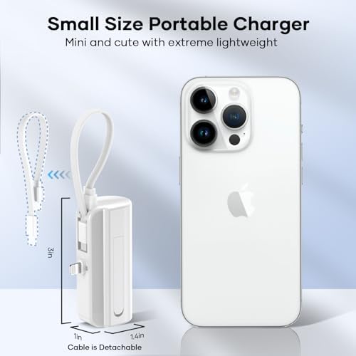 Ultra-Compact 5000 m Ah Portable Charger for i Phone 14/13/12/11/XR/XS/X/8/7/6 – MFi Certified Fast Charging Power Bank with 20 W PD Technology – Mini White Battery Pack for Ultimate Mobility and Style