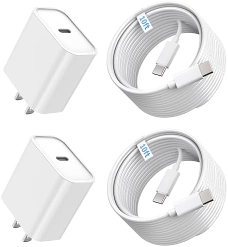 Ultimate 20 W Dual USB-C Fast Charging Kit: 2-Pack Charger Blocks with 6 FT Cable for i Phone 16/15 Pro & i Pad Air/Pro – Superior Efficiency & Enhanced Battery Longevity for On-the-Go Users – Compact, Reliable Design Perfect for Home or Travel Use